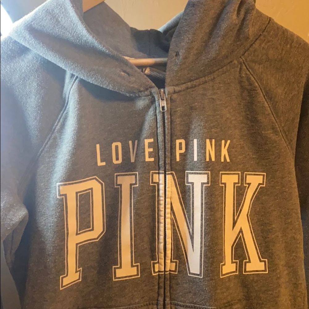 Heather Grey Pink Victoria Secret zip sweat outfit